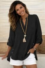 Kadın Truvakar Kol Hakim Yakalı Yandan Düğme Detaylı Aerobin Bluz - Görsel 4