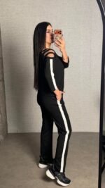 Kadın Uzun Kollu Kolu Tül Yanları şerit Detay Modal Ikili Takım - Görsel 4