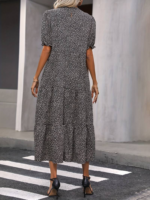 Kadın Mini Leopar Desen Midi üç Kat Elbise - Görsel 2