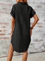 Kadın Kısa Kollu Yakalı önden Düğmeli Bürümcük Kısa Elbise - Görsel 5