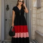 Kadın Kısa Kollu Kruvaze Yakalı çok Renkli Aerobin Elbise