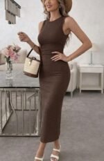 Kadın Askılı Bisiklet Yaka Beli Büzgülü Uzun Bürümcük Elbise - Görsel 3