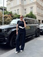 Kadın Bisiklet Yaka Asimetrik Kesim Atlet Detay Bluz Ve Yüksek Bel Bol Paça Pantolon Ikili Takım - Görsel 2