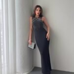 Kadın Omuz çoklu Askılı önü Taş Işlemeli Balık Kesim Janjan Krep Maxi Boy Elbise