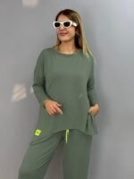 Kadın Iki Iplik Viskon Pamuk Kumaş Arma Detaylı Ikili Takım - Görsel 2