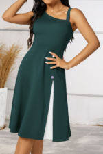 Kadın Tek Omuzu şerit Detaylı Kolsuz Yandan Düğme Detaylı Viskon Elbise - Görsel 2