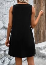 Kadın Askılı V Yakalı Geniş Kesim Detaylı Kısa Janjan Krep Elbise - Görsel 4