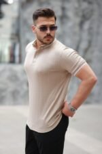 Erkek Düğme Yakalı Jakar Kumaş Kısa Kollu Tişört - Görsel 2