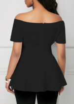 Kadın Kısa Kollu Madonna Yaka Yandan Bağlamalı Ithal Krep Bluz - Görsel 3