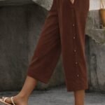 Kadın Yüksel Bel Lastikli Yandan Dügme Detaylı Midi Pantolon