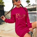 Kadın Uzun Kollu Bisiklet Yaka Yazılı Kısa Viskon Iki Iplik Elbise