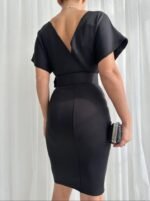 Kadın Dalgıç Krep V Yaka Ve Sırt Dekolte Detaylı Elbise - Görsel 5