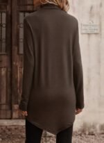 Kadın Uzun Kollu Balıkçı Yaka Asimetrik Kesim Detaylı Yün Viskon Bluz - Görsel 2