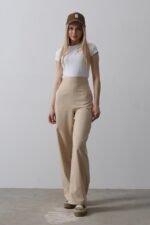 Beli Yarım Lastikli Palazzo Pantolon - Camel - Görsel 2