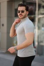 Erkek Hakim Yaka Dokuma Pamuklu Kumaş Kısa Kollu T-shirt - Görsel 2