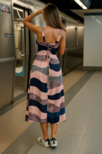 Kadın Askılı Geniş V Yakalı Sırttan Bağlamalı Yırtmaçlı Süprem Elbise - Görsel 2