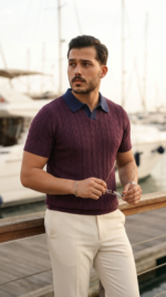 Erkek Desenli Kısa Kollu Triko Tişört - %100 Pamuk Akrilik - Görsel 4