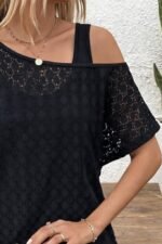 Kadın Askılı Yuvarlak Yaka Viskon Atlet Ve Yarasa Kollu Omuzdan Açık Dantel Bluz Ikili Takım - Görsel 2