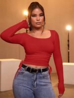 Kadın Kırmızı Kaşkorse Kumaş Bluz - Görsel 3