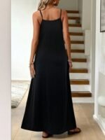 Kadın Ip Askılı V şerit Yakalı Uzun Viskon Elbise - Görsel 4