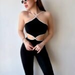 Kadın Halter Yaka Bel Dokolteli Tulum