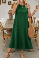 Kadın Askılı Yuvarlak Yakalı Kıloş Cepli Uzun Elbise - Görsel 2