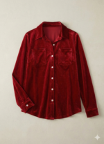 Kadın Uzun Kollu Yakalı önden Düğmeli Cep Detaylı Kadife Gömlek - Görsel 3