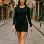 Kadın Uzun Kol Büzgü Detaylı Sandy Kumaş Ayarlanabilir Boy Fırsat Ürün Elbise