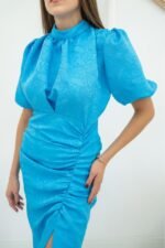 Mavi Jakarlı Ve Desenli Elbise - Görsel 3