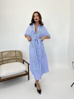 5318 ELBİSE-MAVİ BEYAZ ÇİZGİLİ - Görsel 3