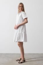 Kısa Kol Düğmeli Elbise - Beyaz - Görsel 2