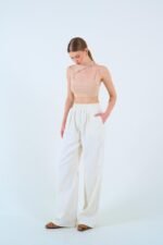 Beli Lastikli Palazo Pantolon - Taş - Görsel 2