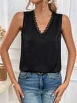 Kadı Askılı V Dantel Yakalı Sırttan Bağcıklı Sandy Bluz - Görsel 3