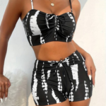 Kadın Büzgü Detay Askılı Cupsuz Crop Mini Tayt Ikili Takım