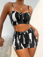 Kadın Büzgü Detay Askılı Cupsuz Crop Mini Tayt Ikili Takım