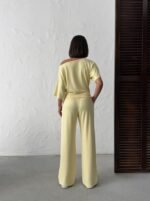 Kadın İsa Kollu Kayık Yaka Bluz Ve Pantolon Misal Kumaş Ikili Takım - Görsel 2