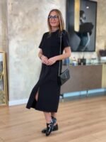 Kadın Kısa Kollu Bisiklet Yakalı Cepli önden Yırtmaçlı Viskon Iki Iplik Midi Elbise - Görsel 5