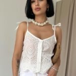 Beyaz Bağcıklı Brode Bluz