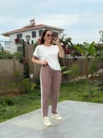 Kadın Modal Dokulu Kumaş Yanı şeritli Takım - Görsel 4