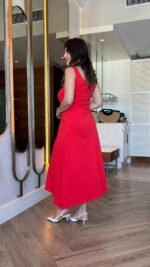 Kadın Askılı Yuvarlak Yakalı Viskon Elbise - Görsel 3