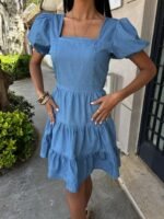 Kare Yakalı Ve Gipe Detaylı Tensel Elbise 2883 - Görsel 8