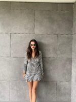 Kadın Uzun Kollu Kruvaze Yaka Kazayağı Mikro Mini Boy Elbise - Görsel 3