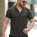 Erkek Apaj Yaka Kısa Kollu Gömlek