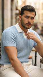 Erkek Desenli Kısa Kollu Triko Tişört - %100 Pamuk Akrilik - Görsel 3