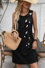 Kadın Askılı Yuvarlak Yakalı çiçek Desenli Kısa Elbise - Görsel 3