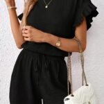 Kadın Kısa Kollu Bisiklet Yaka Bürümcük Bluz Ve Kısa Short Ikili Takım