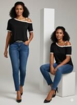 Kadın Kısa Kollu Tek Omuzu Açık Askı Toka Detaylı Viskon Bluz - Görsel 6