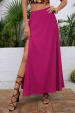 Kadın Yüksek Bel Yandan Yırtmaçlı Uzun Sandy Etek - Görsel 4