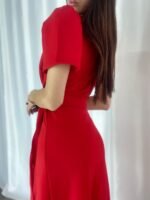 Kadın Kruvaze Yaka Midi Boy Kuşaklı Krep Elbise 120 Cm - Görsel 9