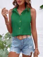 Kadın Sıfır Kol Pamela Kumaş Gömlek - Görsel 3